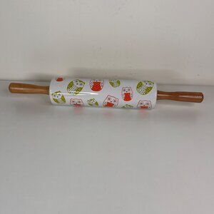 Ceramic Rolling Pin With Wooden Handles & Owl Print